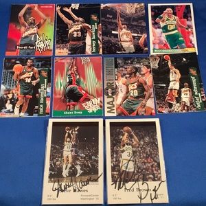 10 vintage Seattle Sonics 80’s & 90’s basketball cards, with 2 autographs.
